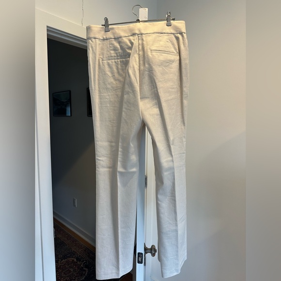 NWT LOFT Beige Flare Pintucked Cotton Linen Pants - Picture 6 of 9